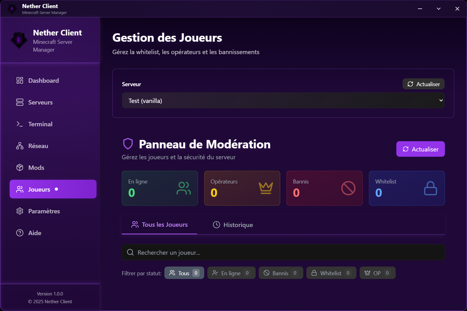 Gestion des joueurs et modération